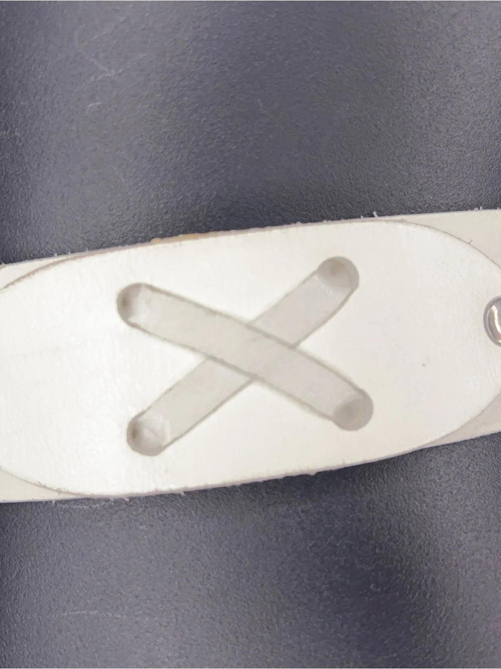 Vintage Small White Leather Belt X Design Western 32 Inch Length Womens Brass